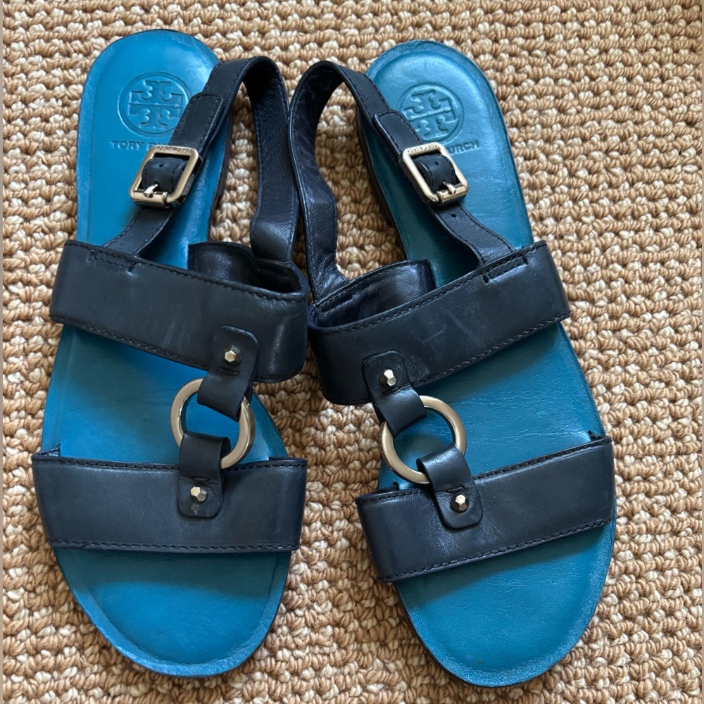 Tory Burch Blue Leather Harness Sandals